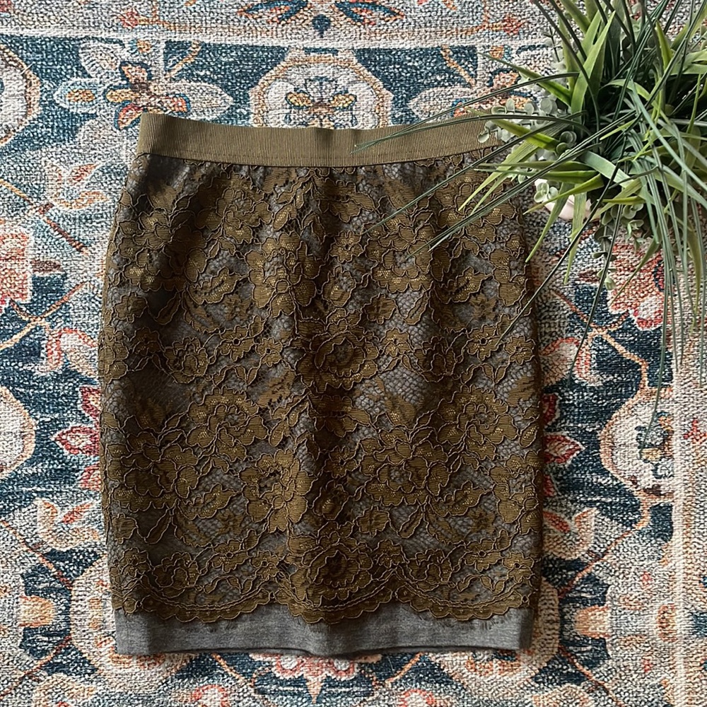 LOFT Olive Green/Grey Lace Skirt